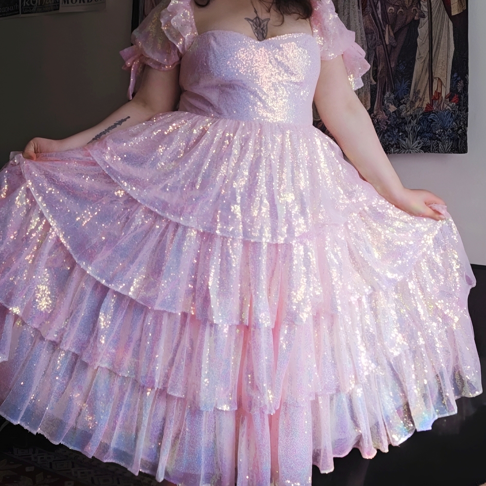 Elegant Pink Sequin Prom Dress